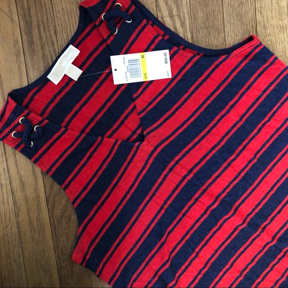Michael Michael Kors Sleeveless Linen Blend Top Bold Stripe Red/Navy Size Medium - Picture 2 of 5
